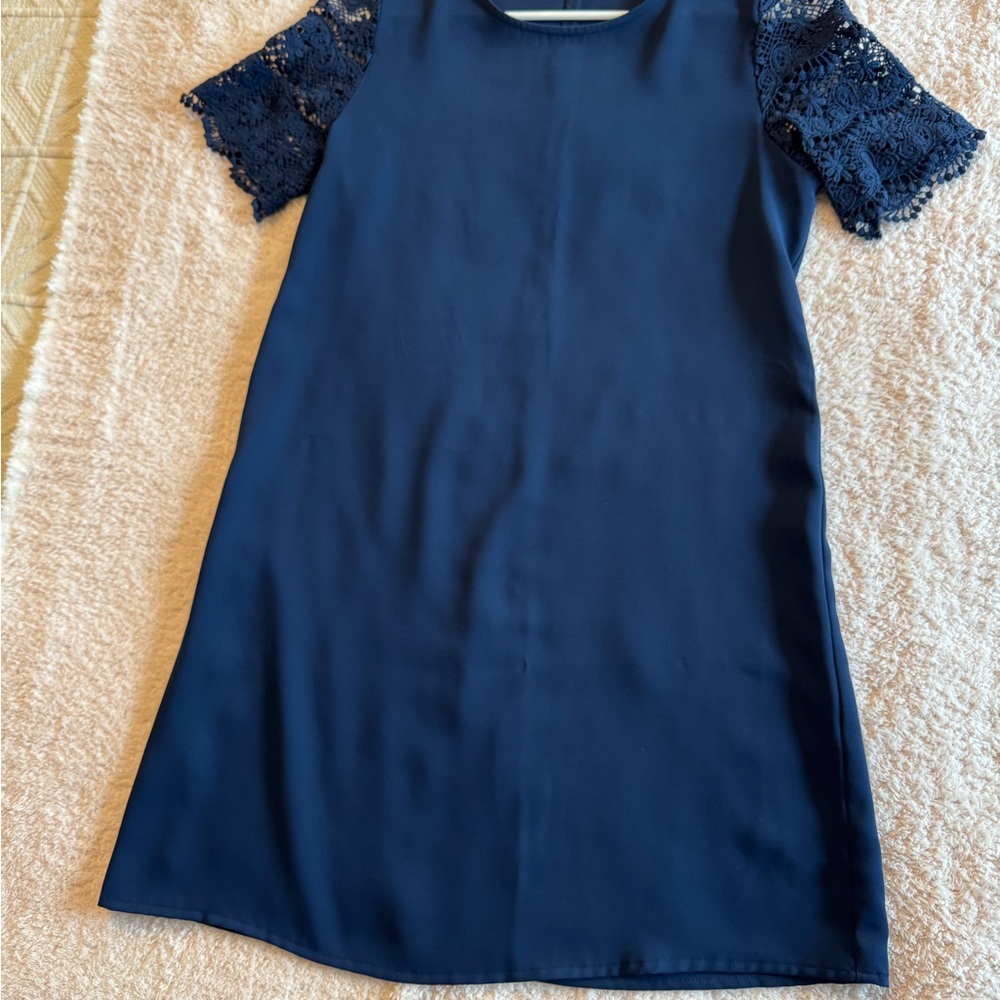 Navy Dress with Lace Sleeves